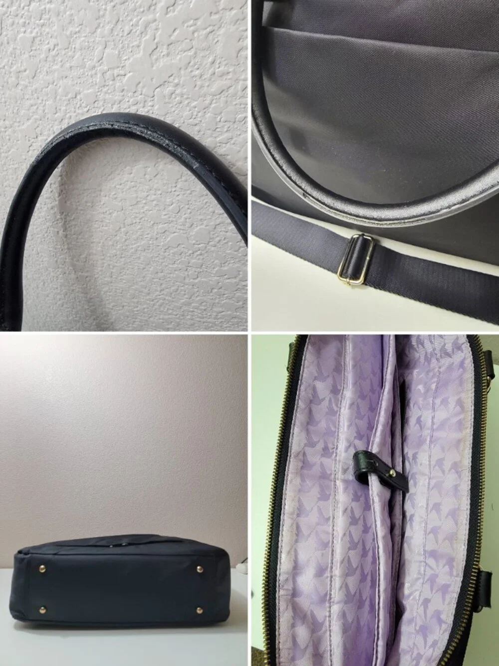 Lo & Sons L&S Black Nylon Laptop Tote Bag Work Travel Crossbody Gold Hardware